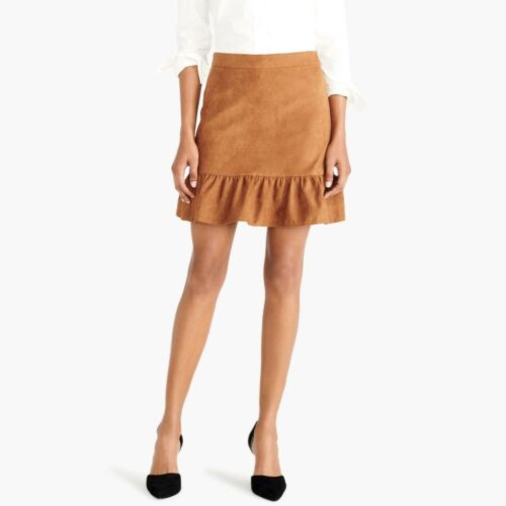 J. Crew Caramel Faux Suede Ruffle Mini